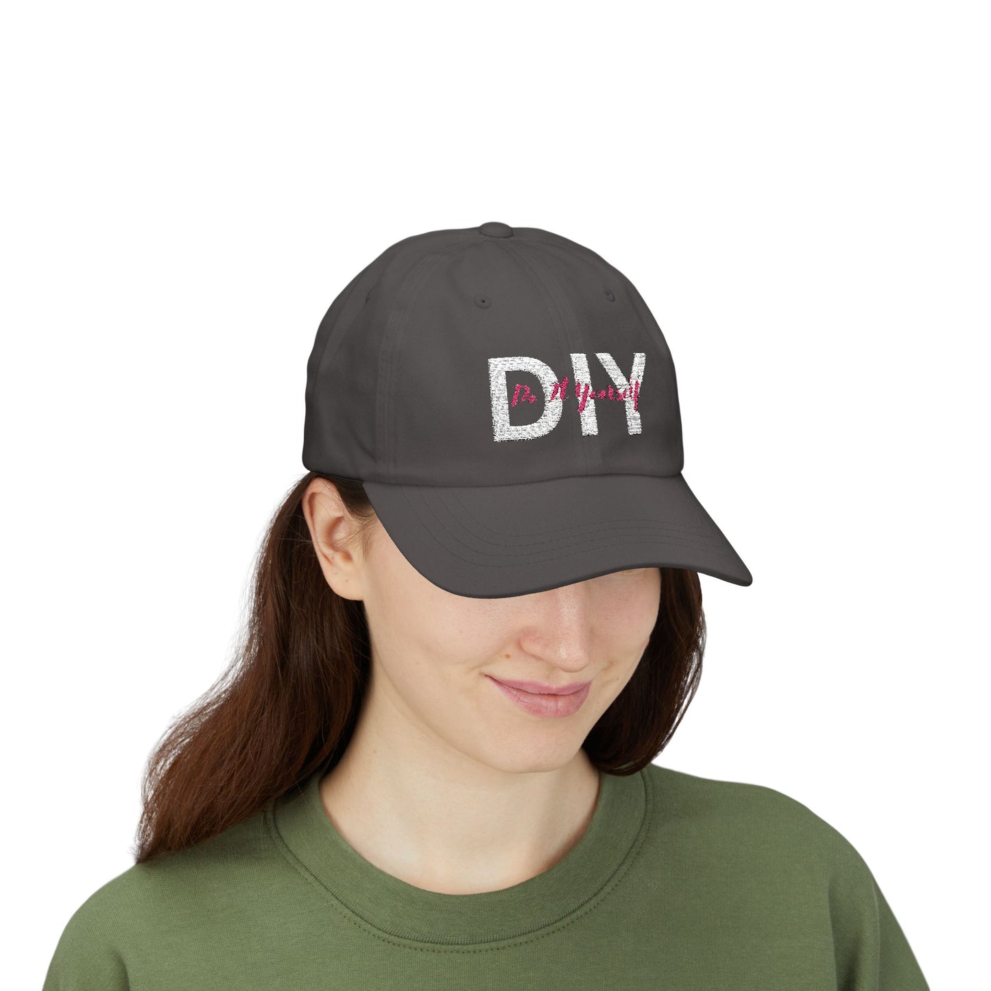 DIY (Dad Cap) White/Pink Thread Embroidery